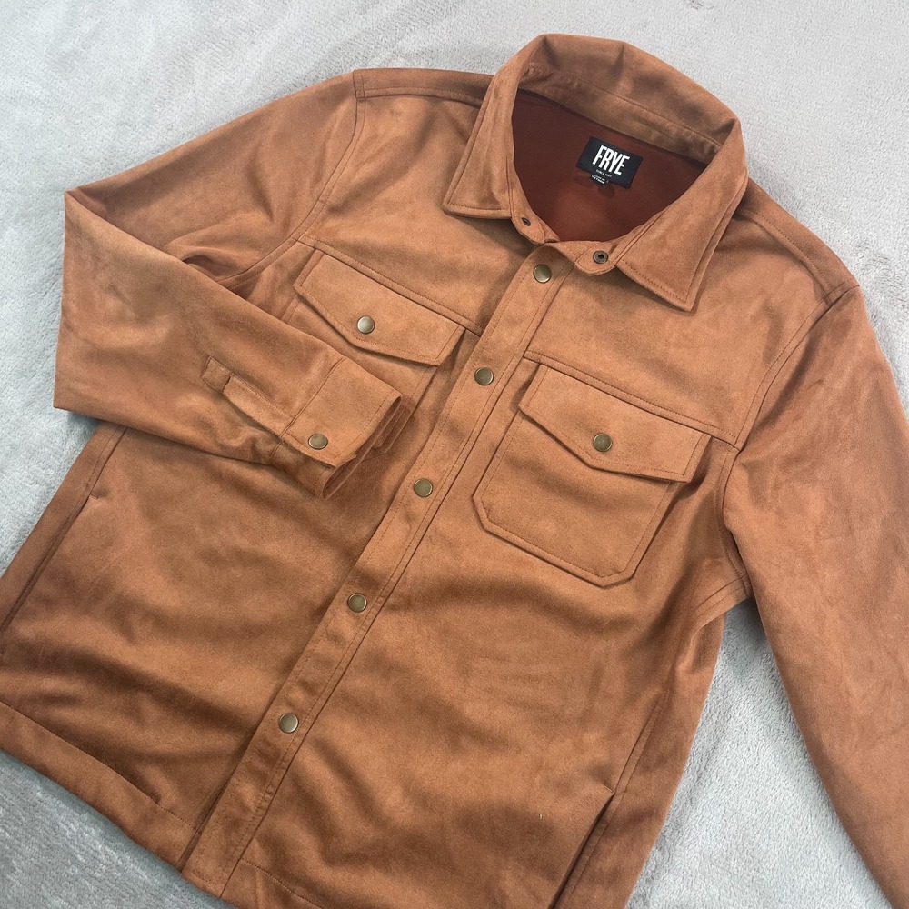 Frye Faux Suede Shirt Jacket Men Medium Western Snap Button Pockets Shacket NWOT